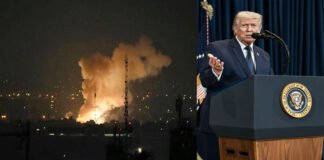Israel airstrike on Iran with explosions and rising smoke amid escalating Middle East conflict