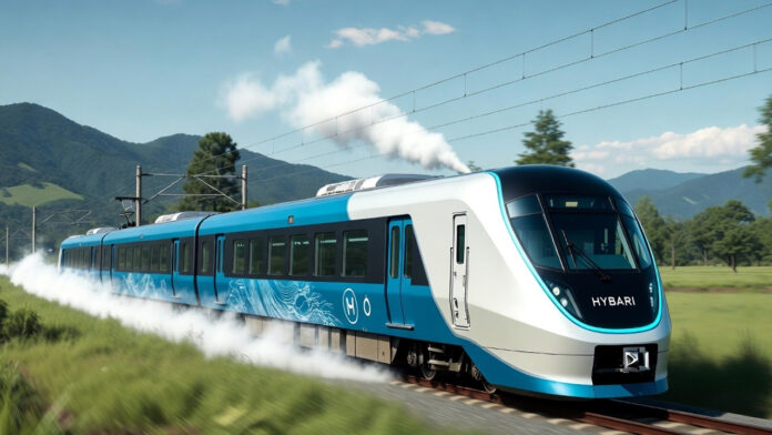 japan-hybari-hydrogen-train Japan HYBARI hydrogen powered passenger train running on railway track