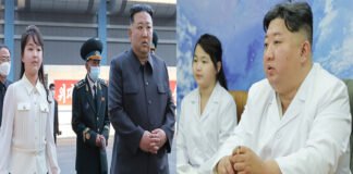Kim Jong Un and daughter Kim Ju Ae observing North Korea rocket launcher test
