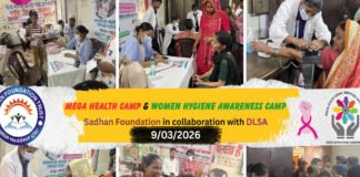 Free medical checkup and women health awareness camp organized by Sadhan Foundation in Dilshad Garden East Delhi.