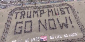 Protesters marching in New York with No Kings signs against Trump policies
