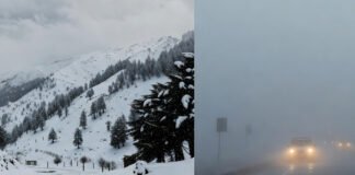 Snowfall in Himachal Pradesh hills and dense fog over North Indian plains during March 1, 2026 weather update