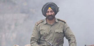 Sunny Deol in military role concept for Operation Sindoor movie with war room background