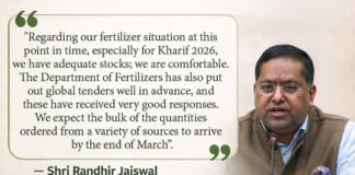 Randhir Jaiswal MEA spokesperson briefing on India fertilizer supply and global procurement strategy Kharif 2026