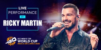 Ricky Martin performing at T20 World Cup 2026 closing ceremony Narendra Modi Stadium Ahmedabad India vs New Zealand final