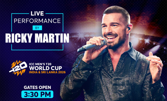 Ricky Martin performing at T20 World Cup 2026 closing ceremony Narendra Modi Stadium Ahmedabad India vs New Zealand final