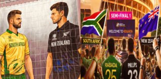 South Africa vs New Zealand T20 World Cup 2026 semi-final preview with players from both teams at Eden Gardens stadium.