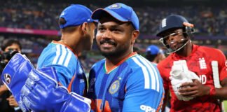 Sanju Samson T20 World Cup 2026 Player of Tournament nominee India jersey celebration