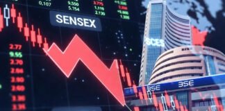 Indian stock market crash with Sensex and Nifty falling due to West Asia conflict impact