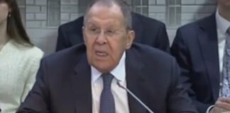 Russian Foreign Minister Sergei Lavrov speaking about Iran conflict and Middle East tensions at diplomatic meeting in Moscow