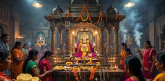 Devotees offering prayers to Sheetala Mata during Sheetala Ashtami festival celebration