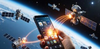 Next-generation SIM-less smartphone connecting directly to satellite network in space
