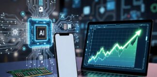 Smartphone and laptop with rising price graph showing impact of RAM shortage and AI chip demand