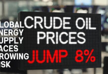 Crude Oil Prices Jump 8% After West Asia Strikes; Global Energy Supply Faces Growing Risk Oil tankers navigating the Strait of Hormuz amid rising West Asia tensions impacting global crude oil prices