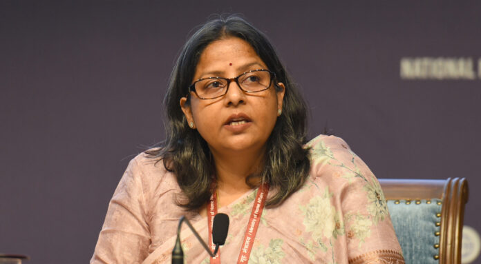 Sujata Sharma, Joint Secretary in the Petroleum Ministry, addressing a press briefing on India’s oil and gas supply situation.