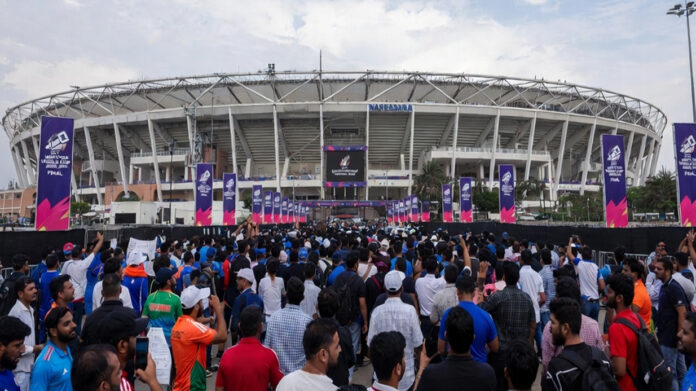 t20-world-cup-2026-final-ti Crowds outside Narendra Modi Stadium in Ahmedabad ahead of India vs New Zealand T20 World Cup 2026 Final