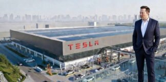 Tesla Gigafactory concept in India representing Elon Musk’s plan to build EV manufacturing facility by 2026