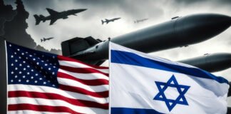 US and Israeli flags with military bombs symbolizing the $151 million US arms deal with Israel amid rising Iran tensions