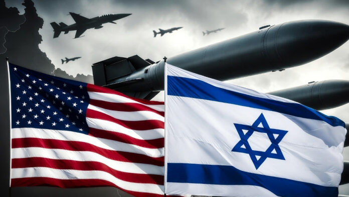 us-arms-deal-israel-bombs-i US and Israeli flags with military bombs symbolizing the $151 million US arms deal with Israel amid rising Iran tensions