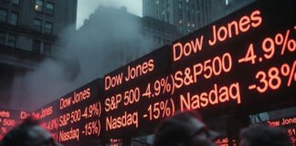 US stock market decline with Dow Jones and Nasdaq falling amid global uncertainty