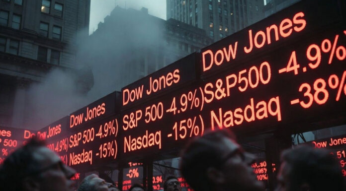 us-stock-market-fall-dow-na US stock market decline with Dow Jones and Nasdaq falling amid global uncertainty