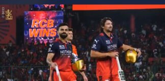 Virat Kohli batting during RCB vs SRH IPL 2026 match hitting six