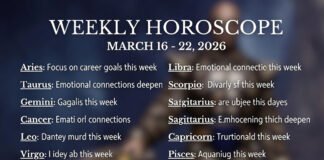 Weekly horoscope March 16 to 22 2026 showing zodiac wheel with 12 astrology signs