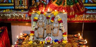 Akshaya Tritiya 2026 festival setup with Lakshmi Vishnu idols gold coins and ritual items