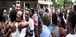 Emotional reunion of Cuban prisoners with families after release showing hugs and tears