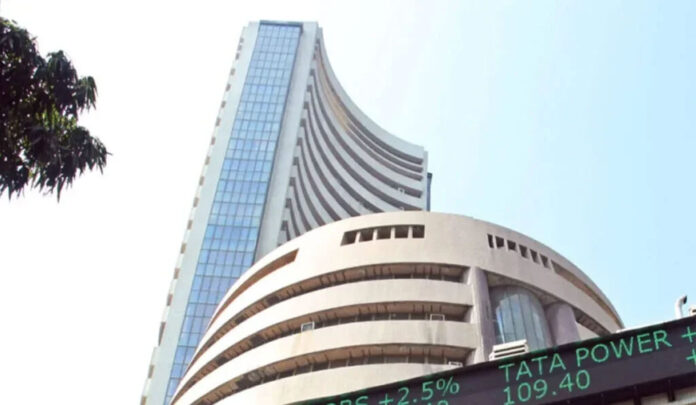 Sensex Surge After US-Iran Ceasefire Bombay Stock Exchange building with rising stock market data showing Sensex rally