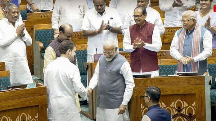 Narendra Modi Rahul Gandhi conversation Parliament rare moment