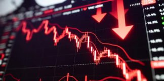 Sensex and Nifty falling stock market chart with red downward trend
