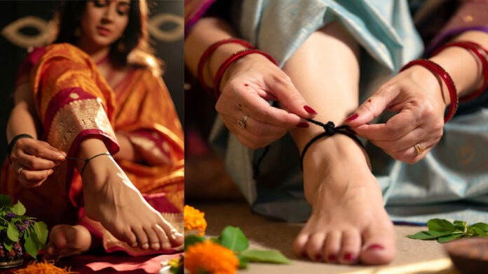 Black Thread Astrology Rules and Knots Black thread tied on ankle with knots for protection in astrology