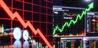Brent crude oil price drop chart and Indian stock market closing gains