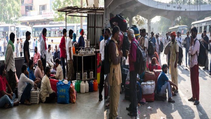 delhi-gas-crisis-kerosene-s Delhi gas crisis kerosene stove demand migrant workers leaving Anand Vihar bus station 2026
