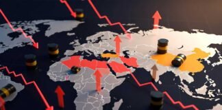 Global economic slowdown concept with rising oil prices and inflation due to war