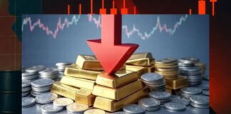 Gold and silver jewelry displayed in Delhi bullion market amid price fall
