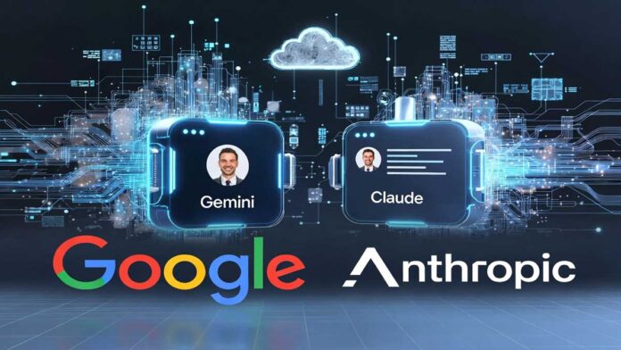 Google Invests $40 Billion in Anthropic AI Deal 2026 Google and Anthropic AI partnership with Gemini and Claude chatbot concept