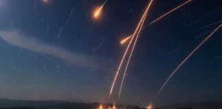 Rocket attack in Israel with explosions and emergency response teams