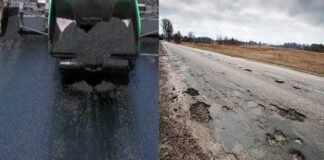 Asphalt road construction with bitumen laying machines in India
