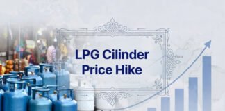 Commercial LPG cylinder price hike in India showing 19 kg cylinder, rising cost charts, and impact of West Asia crisis on fuel prices
