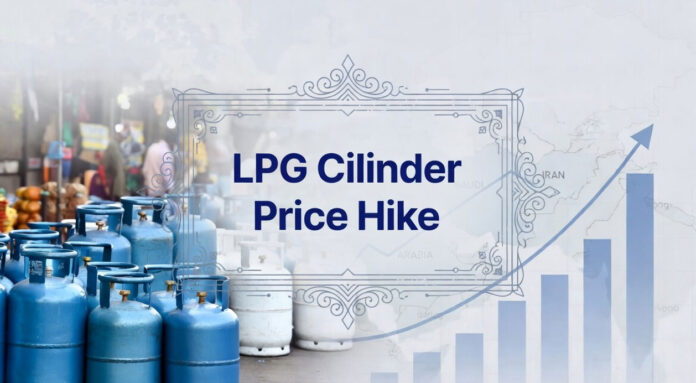 india-lpg-price-hike-april- Commercial LPG cylinder price hike in India showing 19 kg cylinder, rising cost charts, and impact of West Asia crisis on fuel prices