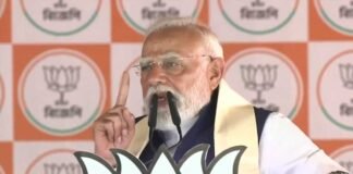 Prime Minister Narendra Modi addressing a large rally in Bongaon West Bengal during election campaign