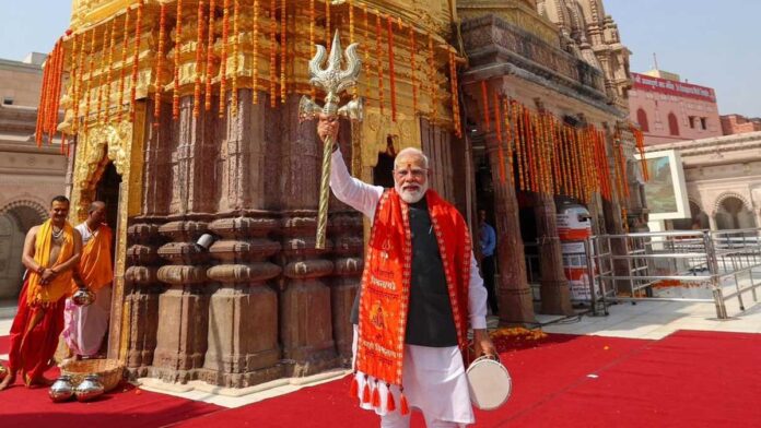 PM Modi Kashi Vishwanath Temple Visit 2026 PM Narendra Modi offering prayers at Kashi Vishwanath Temple in Varanasi