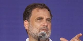 Rahul Gandhi speaking with RSS and Ram Madhav controversy context in background