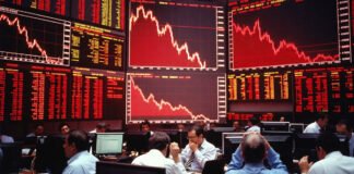 Sensex crash 1300 points Nifty below 22250 stock market fall India trading screen