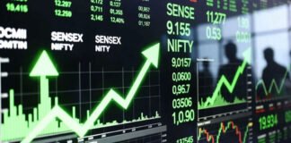 Indian stock market rally with Sensex and Nifty showing strong gains on trading screens