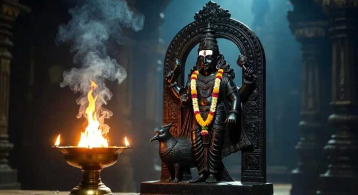 shani-jayanti-2026-puja-rit Devotees performing Shani Dev puja with mustard oil lamp on Shani Jayanti 2026