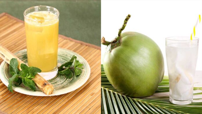 summer-drinks-lemon-sugarca lemon water sugarcane juice coconut water comparison summer healthy drinks India
