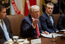 Trump Weighs Cabinet Shake-Up Amid War, Poll Slump Donald Trump addressing media amid cabinet reshuffle discussions